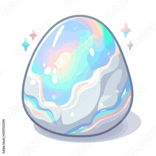 Iridescent opal stone with rainbow reflections, precious gem. Perfect for jewelry design inspiration, crystal healing illustrations, mineral collections, and luxury accessory concepts.