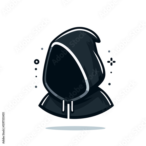 Mysterious hooded figure silhouette, anonymous character. Suitable for thriller concepts, mystery stories, secret society themes, and suspense narrative illustrations.