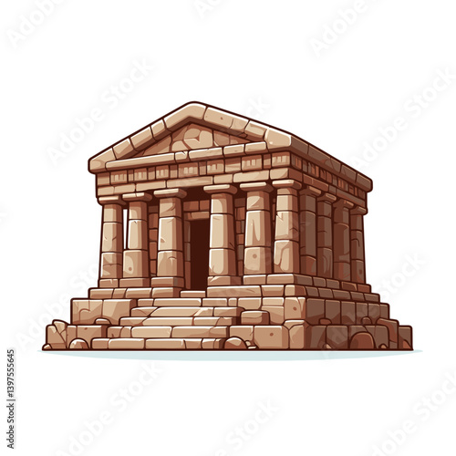 Ancient Greek temple with columns in classical architectural style. Perfect for historical landmarks, archaeological sites and cultural heritage illustrations.