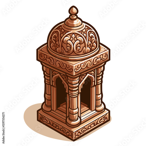 Ornate wooden lantern with decorative carvings in Moroccan style. Perfect for exotic home decor, cultural design elements, and atmospheric lighting concepts.