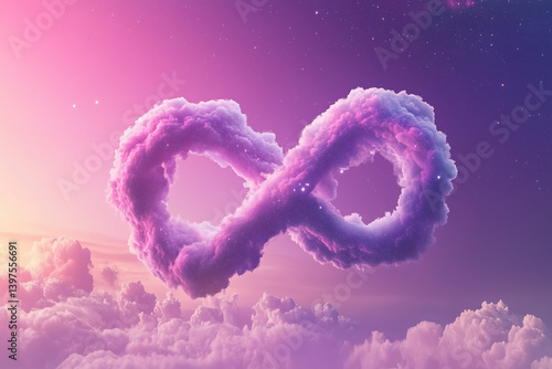 Obraz na płótnie Colorful purple and blue cloud in shape of infinity against galaxy space universe background. Karma and spirituality concept. w salonie