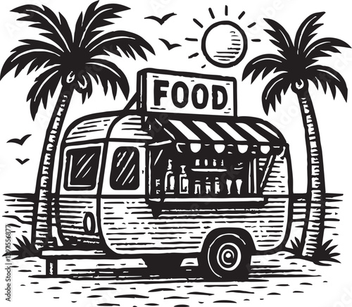trailer food beach vector illustration