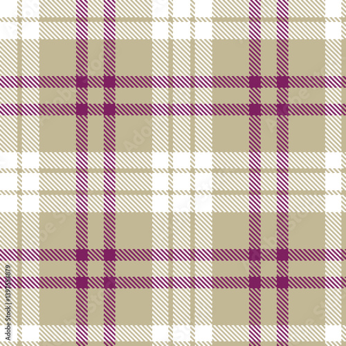 Dusky putty and Vibrant white Seamless Tartan Textile Design