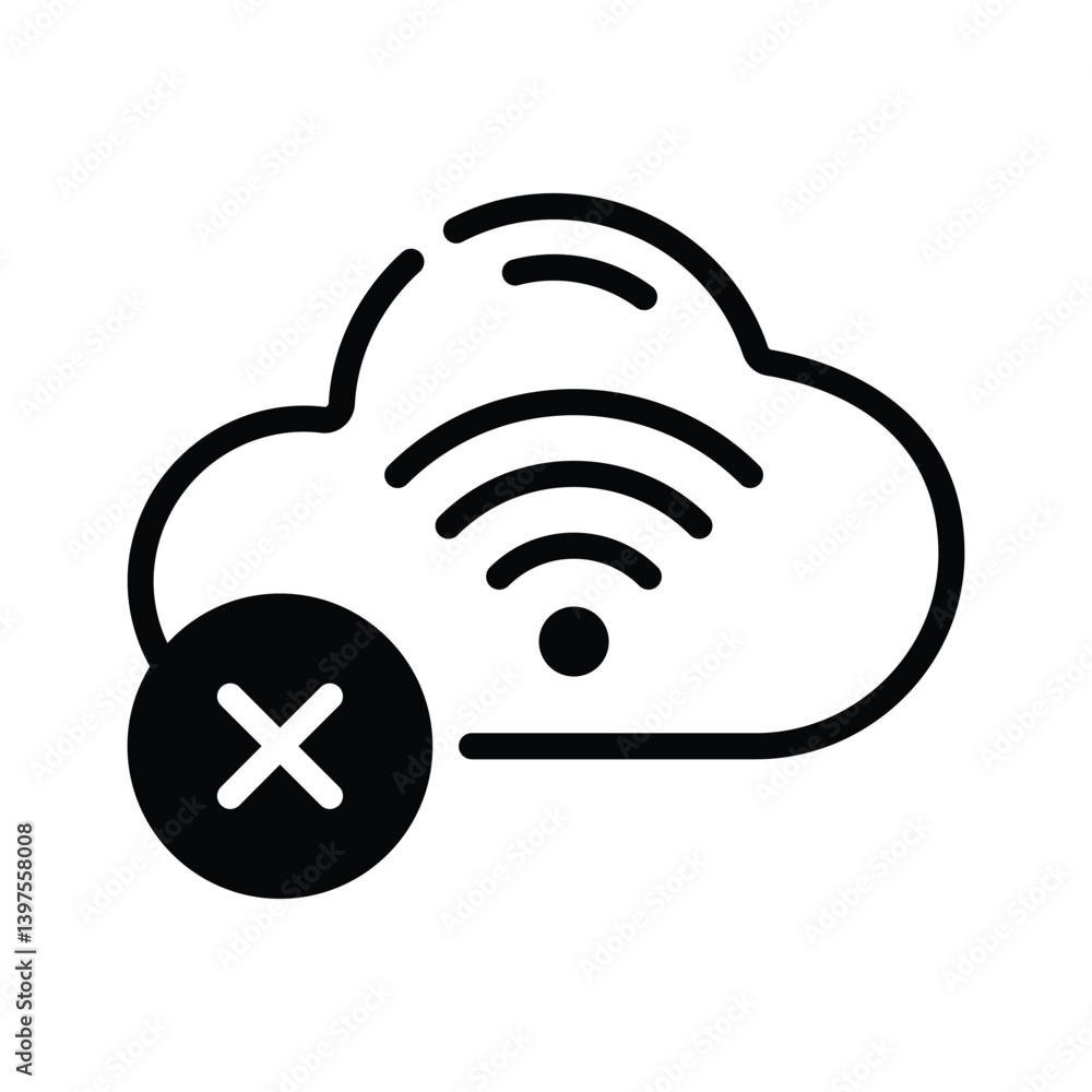 Cloud with connection failed sign, glyph style icon Cloud with connection failed sign, glyph style icon