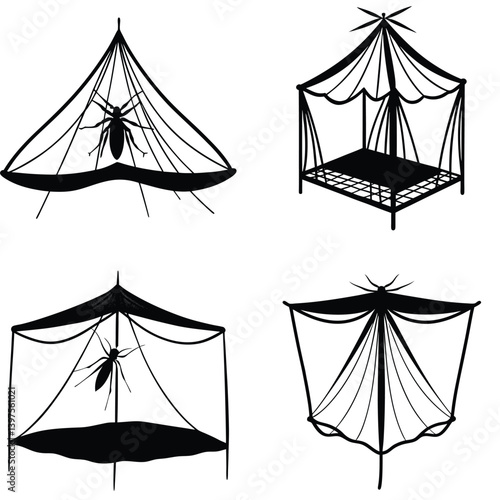 Mosquito Net Vector Silhouetted Bundle Set Collection