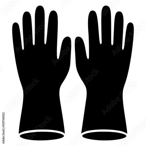Vector illustration of black rubber gloves on a transparent background, silhouette