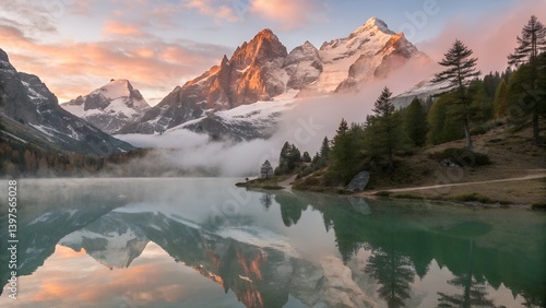 Wallpaper Mural Golden Hour Reflections Over Snowy Mountain Lake Torontodigital.ca