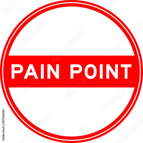 Red color round seal sticker in word pain point on white background