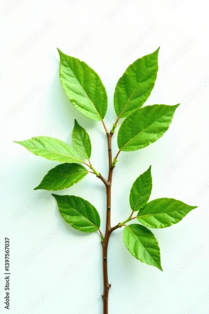 Obraz premium Branches with leaves isolated on white surface, plant, plant life