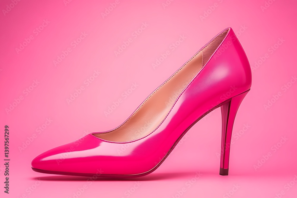 Elegant women’s high heel leather shoes on pink background, stylish fashion concept Elegant women’s high heel leather shoes on pink background, stylish fashion concept