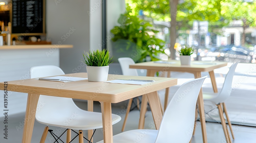 Fototapeta premium Modern cafe interior with natural light