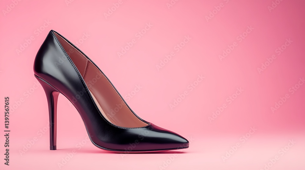 Elegant women’s high heel leather shoes on pink background, stylish fashion concept Elegant women’s high heel leather shoes on pink background, stylish fashion concept