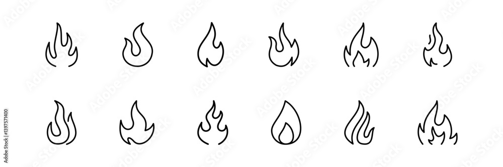 Collection of Flame Icons in Line Art Style Collection of Flame Icons in Line Art Style