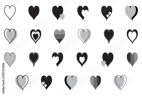 シンプルなハートマーク セット 白黒