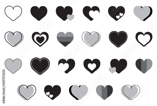 シンプルなハートマーク セット 白黒