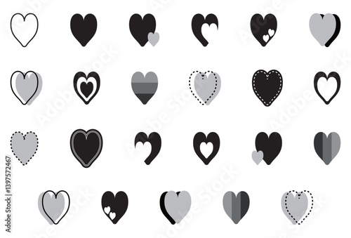 シンプルなハートマーク セット 白黒