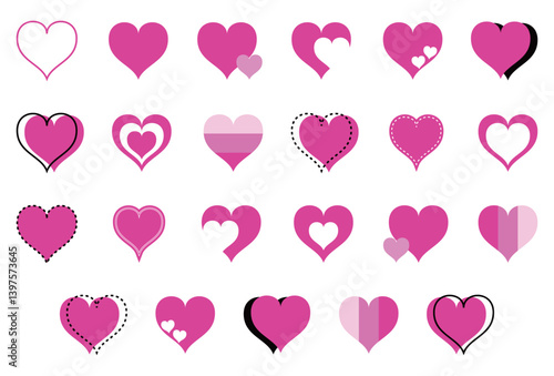 シンプルなハートマーク セット 桃色