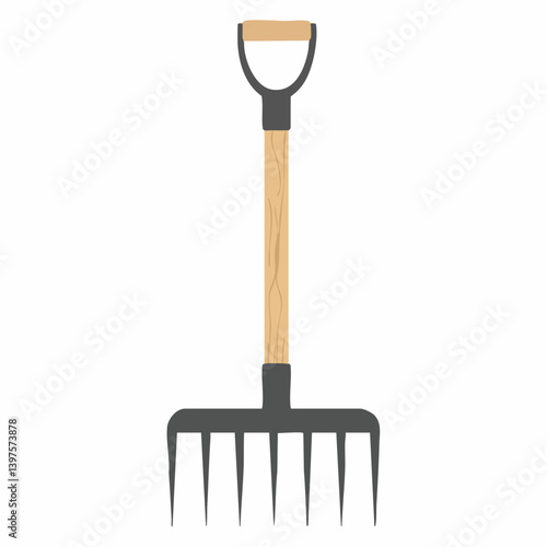 Wooden Handled Garden Rake Illustration. Vector Image