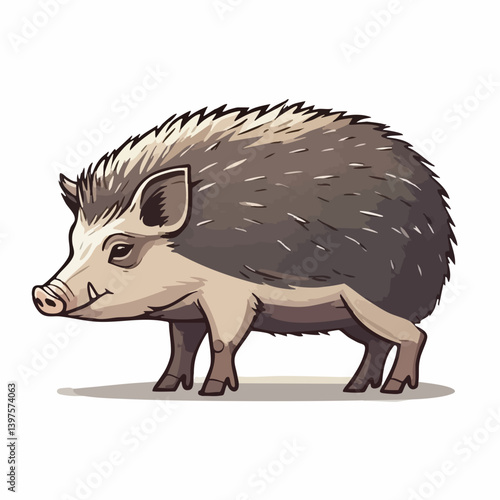 Vector illustration of a bristly wild pig. Vector Image