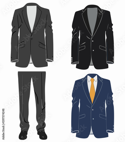 Suit Variations Jacket and Trousers Illustrations. Vector Image