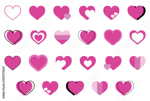 シンプルなハートマーク セット 桃色