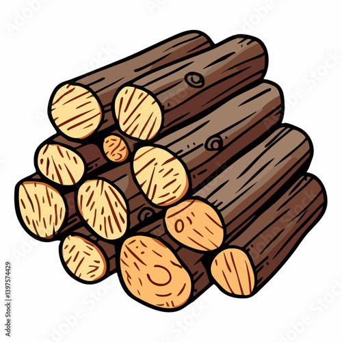 Stacked Logs Woodpile Cartoon Illustration. Vector Image