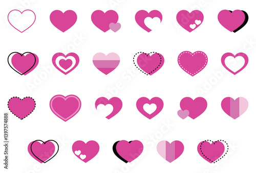 シンプルなハートマーク セット 桃色