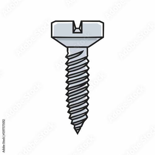 Screw illustration with slotted head and sharp point. Vector Image
