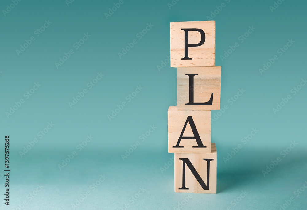 Stack of wooden blocks with the word Plan written on them Stack of wooden blocks with the word Plan written on them
