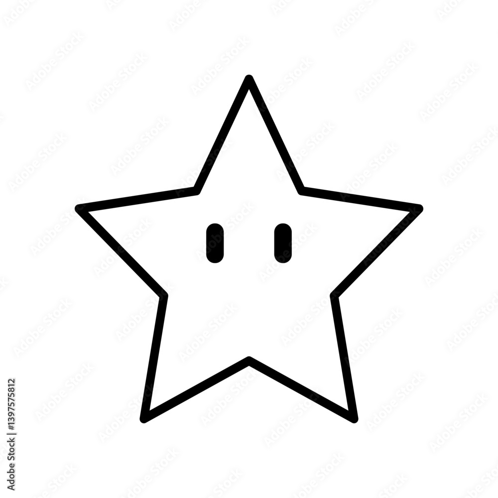 Outlined Star Shape with Eyes on White Background Icon Illustration Outlined Star Shape with Eyes on White Background Icon Illustration