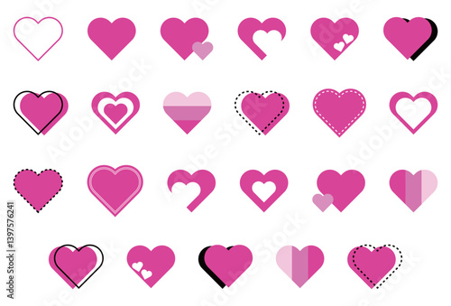 シンプルなハートマーク セット 桃色