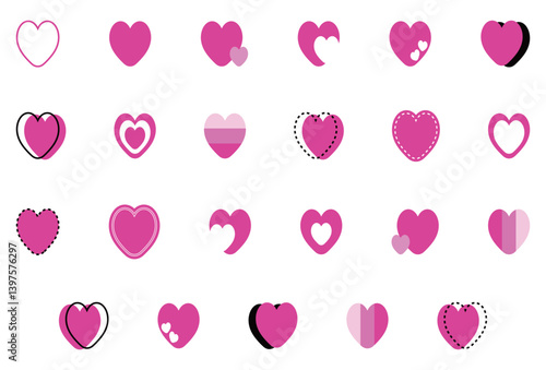 シンプルなハートマーク セット 桃色