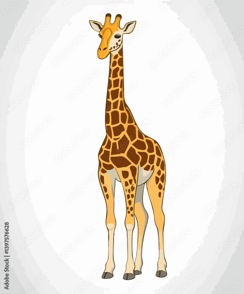 Obraz premium Giraffe illustration standing pose spotted coat. Vector Image