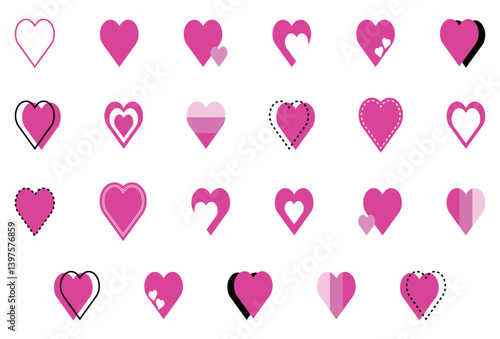 シンプルなハートマーク セット 桃色