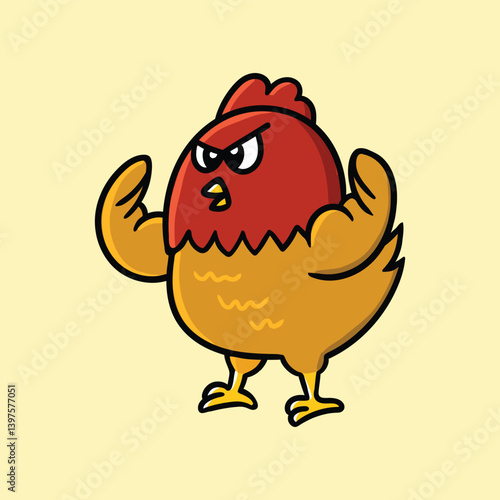 Mighty Cute Rooster Character in Cartoon Style