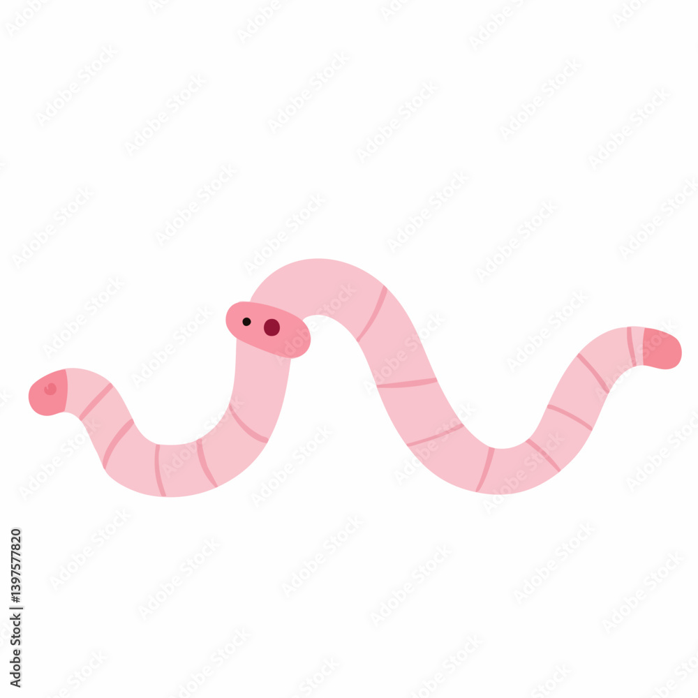 Fototapeta premium Cartoon Pink Worm Illustration. Vector Image