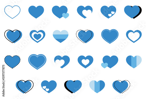 シンプルなハートマーク セット 青色