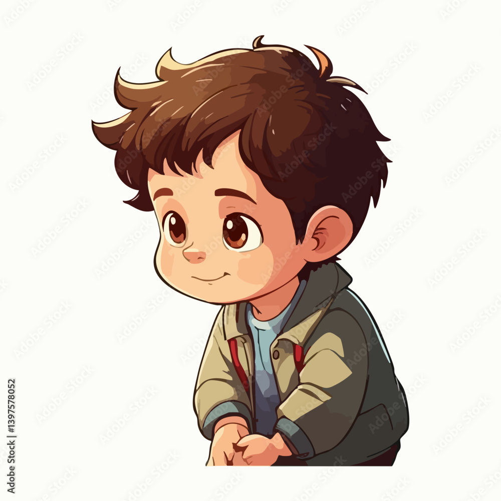 Obraz premium Cartoon boy in jacket looking away. Vector Image