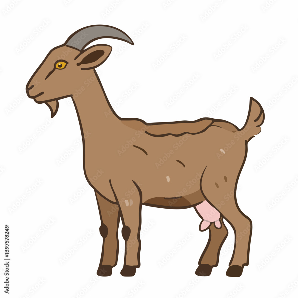 Brown Goat Illustration Side View. Vector Image Brown Goat Illustration Side View. Vector Image