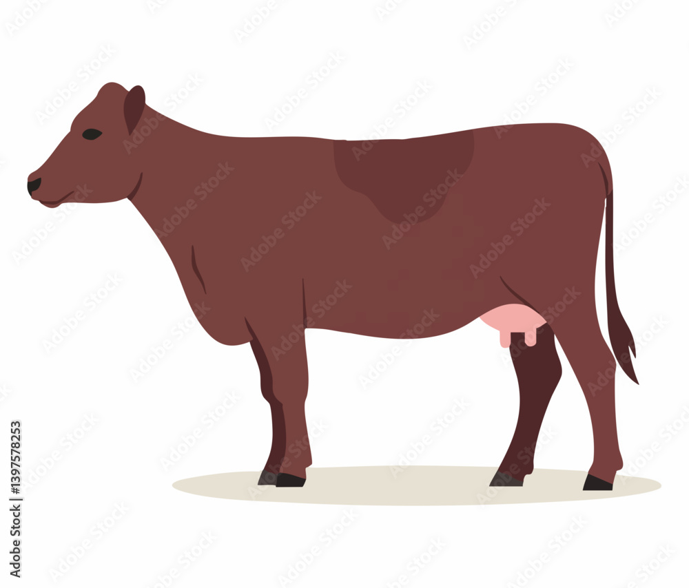 Obraz premium Brown Cow Side Profile Illustration. Vector Image