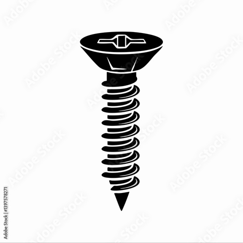 Black and White Screw Icon Illustration. Vector Image