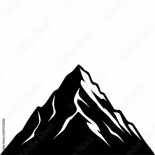 Black and White Mountain Peak Vector Illustration. Vector Image