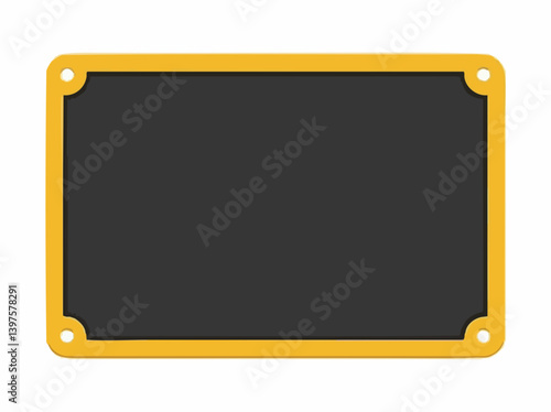 Blank rectangular sign with gold frame and rivets. Vector Image