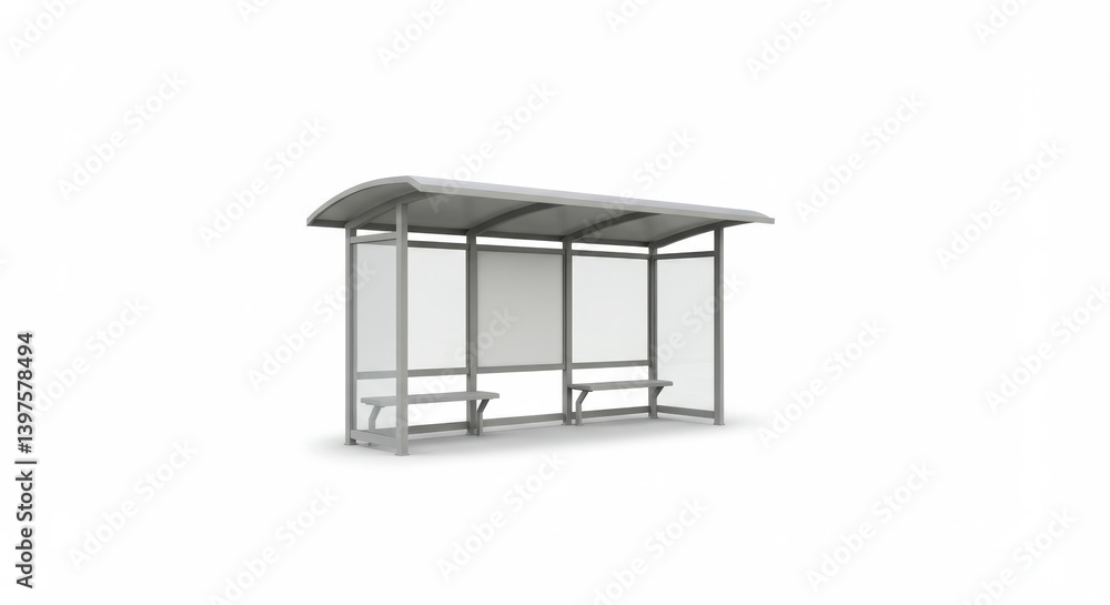 Minimalist tram stop shelter against a blank backdrop for urban visualizations Minimalist tram stop shelter against a blank backdrop for urban visualizations