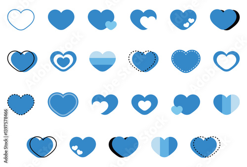 シンプルなハートマーク セット 青色