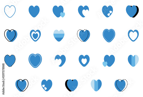 シンプルなハートマーク セット 青色
