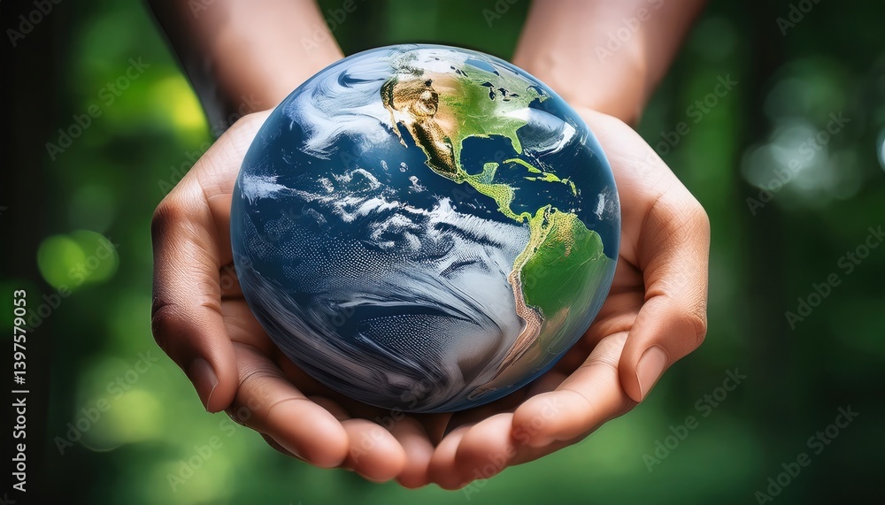 Hands gently cradle the earth, showcasing its beauty against a natural backdrop full of life. Hands gently cradle the earth, showcasing its beauty against a natural backdrop full of life.
