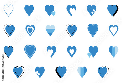 シンプルなハートマーク セット 青色