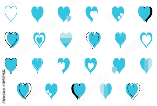 シンプルなハートマーク セット 水色