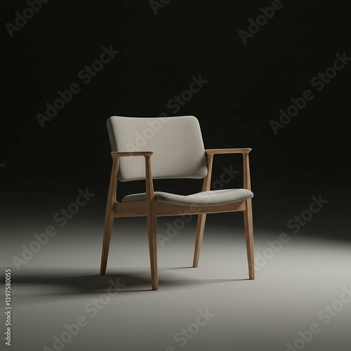 Wallpaper Mural Armchair with Light Wood Frame and Neutral Upholstery on Dark Background Torontodigital.ca